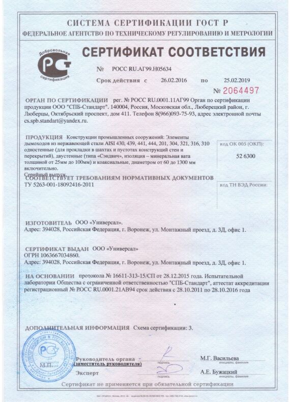 Дымоход Craft Серия HF-25BP. Старт-сэндвич (AISI 316/0,8)