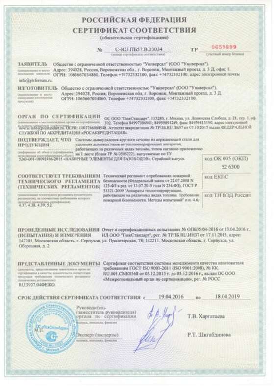 Дымоход  Craft Серия HF-50B Сэндвич тройник 87° (AISI 316/0,8)